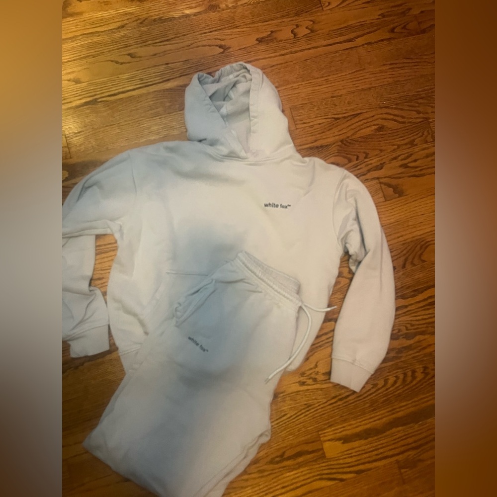 White Fox Light Gray Hoodie and Sweatpants sweatsuit Set